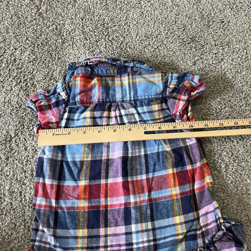 Ralph lauren dress baby girls 12M red blue plaid‎ ruffle button summer casual